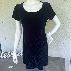 Vintage 90’s CDC Navy Blue Velvet Sparkly Short Sleeve Dress